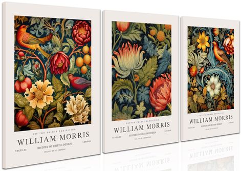 PRICES MAY VARY. William Morris Wall Art: Showcasing William Morris exquisite designs, this set of 3 vintage canvas wall decor pieces combines bird and botanical floral paintings to add a touch of nature and quaintness to your interior decor High-quality Materials:Our canvas wall art is made from premium canvas material, ensuring lasting beauty and vibrant colors, and is professionally adjusted and printed to give each piece life and charm Easy to install: These canvas wall art come with a woode Wall Aesthetics, Paintings Wall Decor, Bedroom Office Decor, William Morris Art, Wall Art Set Of 3, Art Set Of 3, Animal Posters, Canvas Wall Art Set, Canvas Wall Decor