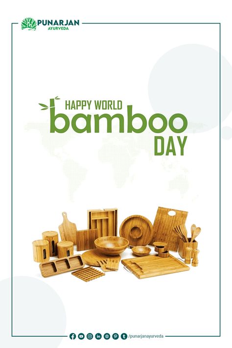 World Bamboo Day is celebrated every year on 18 September to raise awareness of the advantages of bamboo and to promote its use in regular products. #WorldBambooDay #BambooDay2021 #Punarjan #PunarjanAyurveda #PunarjanAyurvedaHospital Ayurveda Hospital, General Ideas, World Days, Ayurveda, Poster Design, Place Card Holders, Quick Saves, Design