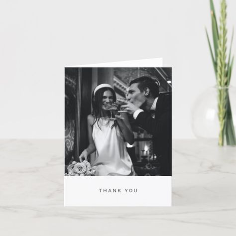 Minimalist Modern Typography Photo Wedding Folded Thank You Card | #blackandwhite #photopicture #weddingthankyoucard #simple #elegant #stylish #contemporary #minimalistmodernaesthetic #folded #simpletypography Fun Bridesmaid Pictures, Simple Wedding Cards, Wedding Typography, Bridesmaid Pictures, Invitation Examples, Traditional Wedding Invitations, Wedding Money, Photo Thank You Cards, White Typography