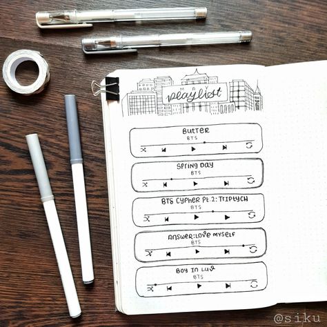 Bujo Playlist Spread, Bult Journal, Bujo Playlist, May Playlist, Bujo Design, July Bujo, Bujo Spreads, Planner Diario, Bullet Journel