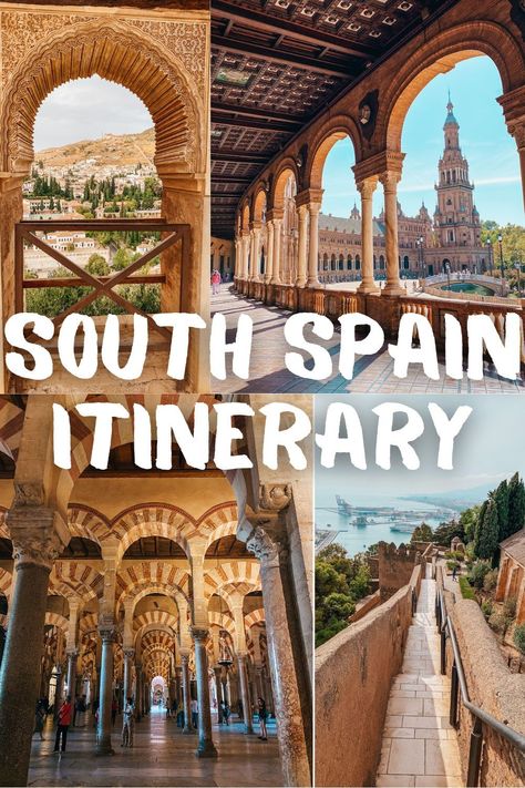 Discover the beauty of Southern Spain with our 10-day Andalusia Spain itinerary. Wander through historic cities, and marvel at breathtaking landscapes. From Cordoba's Mezquita to the vibrant streets of Seville, each day is a new discovery. Join us for an unforgettable journey through the heart of South Spain. South Of Spain Itinerary, Southern Spain Travel, Southern Spain Itinerary, South Spain, All About Spain, Spain Trip, Alhambra Palace, Spain Itinerary, South Of Spain