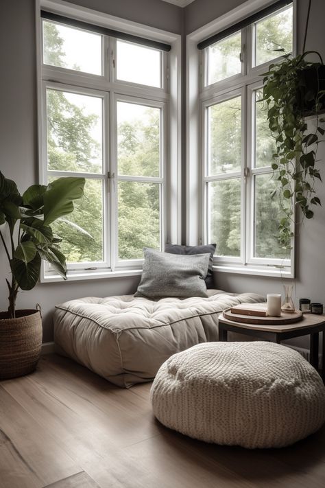 Cozy Seating Area In Bedroom, Cosy Corner Living Room, Cosy Minimalism, Apartment Nursery, Dark Feminine Bedroom, Woman Bedroom Ideas, Grown Woman Bedroom Ideas, Crochet Fall Decor, Dorm Door