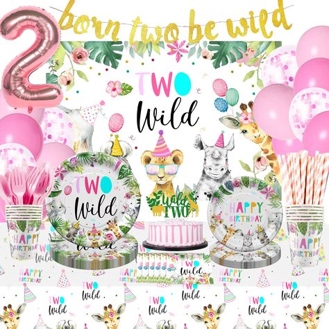 PRICES MAY VARY. 🎀【Safari 2nd Birthday Decorations】These 2 year old jungle theme party supplies include 1pcs two wild backdrop, 1set born two be wild banner, 2pcs two wild tablecloth, 24pcs 9'' safari party plates, 24pcs 7'' jungle party plates, 24pcs x jungle napkins, 24pcs x safari paper cups, 24set x cutlery, 24pcs x paper straws, 1pcs cake topper, 18pcs latex balloon, 1pcs "2" foil balloon, these sets of jungle party decorations tableware can be used by 24 guests 🦒【2 Wild Birthday Decorati Two Wild Birthday Decorations, Wild Birthday Decorations, Two Wild Birthday Party, Two Wild Birthday, Jungle Safari Theme, Animal Theme Birthday, Wild Birthday Party, Jungle Theme Parties, Two Wild