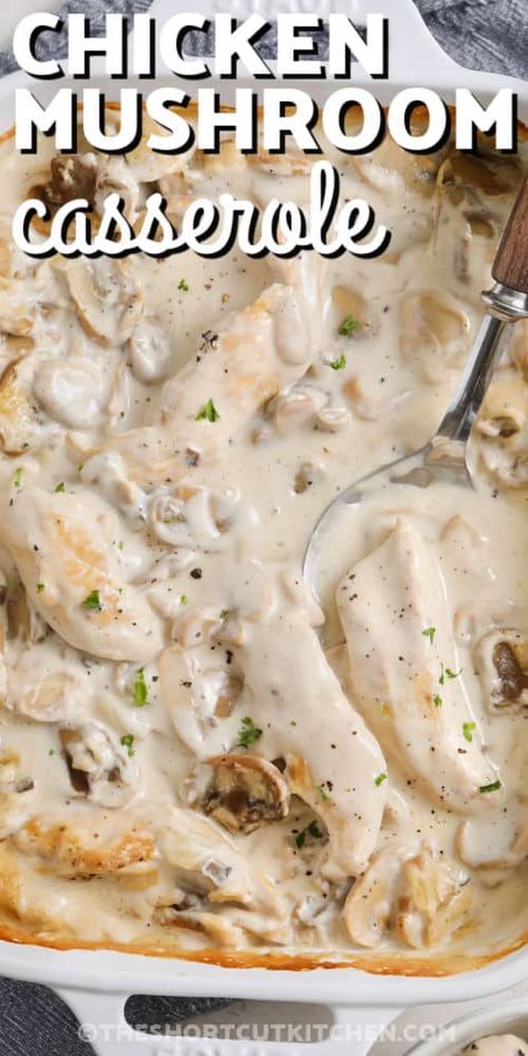 Make creamy chicken mushroom casserole as a simple entree over pasta. Campbells Cream Of Mushroom Soup Recipes Chicken Noodle Casserole, Cream Of Mushroom Soup Recipes Casserole, Cream Of Mushroom Soup Recipes With Chicken, Cream Of Chicken Casserole, Campbells Chicken And Rice, Soup Cream Cheese, Chicken And Mushroom Soup, Creamy Chicken Mushroom, Chicken Mushroom Casserole