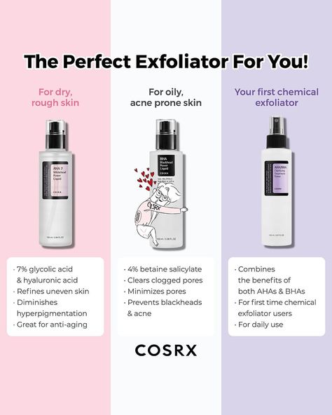 Best Exfoliate For Face, Best Exfoliator For Face, Best Face Exfoliator, Cosrx Bha, Korean Skin Care Secrets, Skin Advice, Skin Care Routine Order, Clear Healthy Skin, Aha Bha