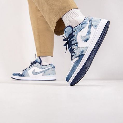 Jordan 1 Low Blue Outfit, Denim Air Jordan 1, Aj1 Low Outfit, Jordan 1 Low Washed Denim, Air Jordan 1 Low Outfit, Jordan 1 Low Blue, Jordan Store, Nike Air Jordans Outfit, Outfits Jordans