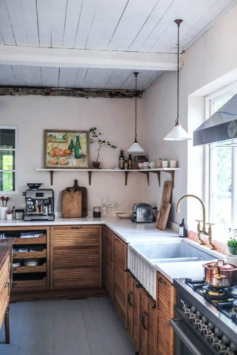 Handmade Kitchen Cabinets, Devol Haberdasher, Farmhemian Kitchen, 1800s Kitchen, Reclaimed Kitchen, Vintage Country Kitchen, Danish Kitchen, Swedish Kitchen, European Kitchen