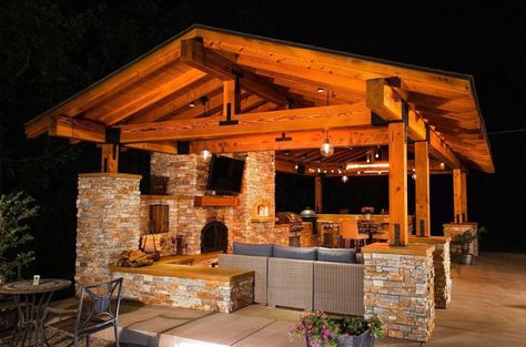 Backyard Covered Outdoor Kitchen Ideas – Forbes Home Detached Outdoor Kitchen Covered Patios, Outdoor Cottage Kitchen, Outdoor Kitchen And Living Space, Outdoor Kitchens Rustic, Outdoor Kitchen Pavillion, Covered Outdoor Kitchen Design, Outdoor Fireplace Ideas Backyards, Patio Kitchen Ideas Outdoor, Outdoor Kitchen Lighting Ideas