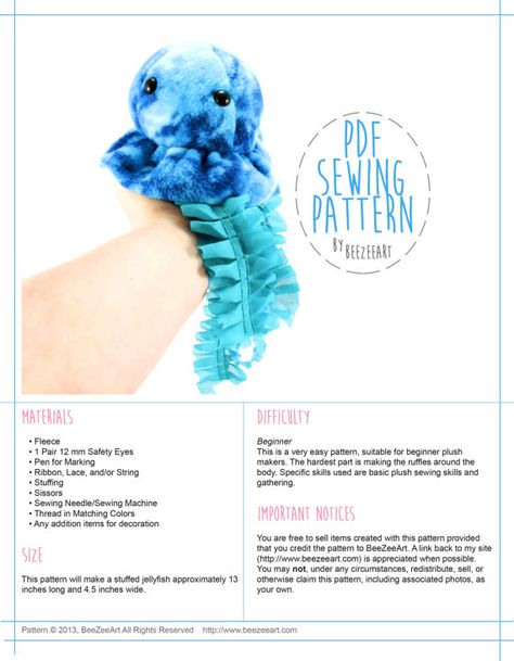 Jellyfish Stuffed Animal Sewing Pattern, PDF Pattern, Digital Sewing Tutorial Sewing Animals, Stuffed Animal Sewing, Pearl Strings, Animal Sewing Patterns, Plushie Patterns, Sewing Stuffed Animals, Beginner Sewing Projects Easy, Animal Projects, Plush Pattern