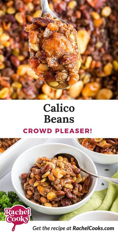 This old-fashioned calico beans recipe cooks four different types of beans with ground beef, bacon, and pork, all in a sweet-and-tangy sauce. They're like a heartier version of baked beans that works as a side or a main dish! Calico Baked Beans, Calico Beans Recipe, Beans With Ground Beef, Pork And Beans Recipe, Beans Recipe Crockpot, Calico Beans, Best Baked Beans, Homemade Chili Recipe, Beans In Crockpot