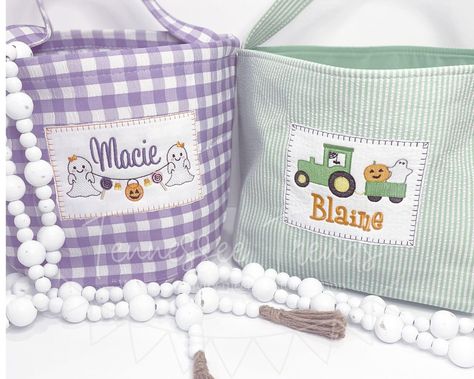 Personalized Trick or Treat Bags-Seersucker Halloween Tote-Kid's Trick or Treat Bag-Embroidered Halloween Bag-Monogrammed Trick or Treat Bag by TennesseeTrends on Etsy Custom Candy Bags, Boo Boo Bags, Treat Basket, Halloween Candy Bags, Halloween Tote, Halloween Bags, Trick Or Treat Bags, Embroidered Bag, Halloween Trick Or Treat