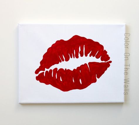 Red Lipstick Mark Painting On Canvas by ColorOnTheWalls on Etsy Red Lip Quotes, Lipstick Painting, Lipstick Mark, Kiss Mark, Comic Inspiration, Girl Cave, Paintings Acrylic, Cow Pictures, Vanity Room