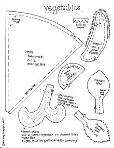 Pattern for felt vegetables Felt Fruit And Vegetables Diy, Felt Vegetables Pattern, Felt Vegetables, Felt Food Patterns, Felt Food Diy, Felt Fruit, Ikat Bag, Felt Play Food, Quiet Book Patterns