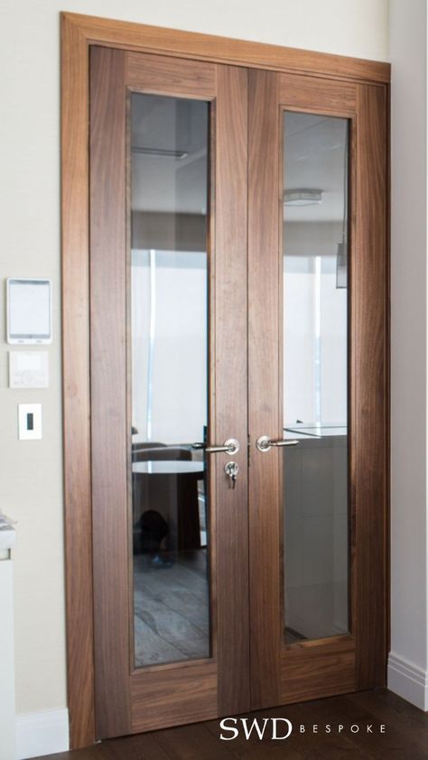 Main Entrance Wooden Doors, Wooden Glass Door, White Wooden Doors, Pintu Interior, Metal Room Divider, Metal Room, Double Doors Interior, Walnut Doors, Security Doors