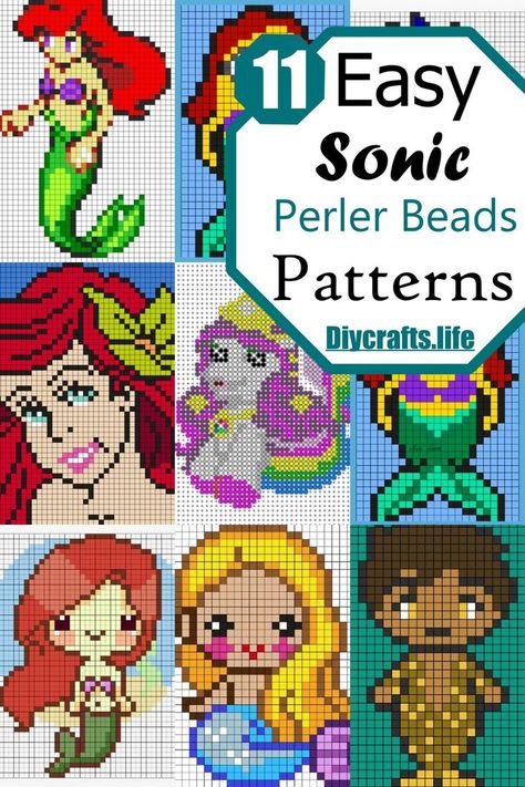 Sonic Perler Bead Mermaid Perler Beads, Sonic Perler Beads, Perler Bead Creations, Melt Beads Patterns, Graph Crochet, Perler Crafts, Hama Beads Patterns, Cute Mermaid, Melting Beads