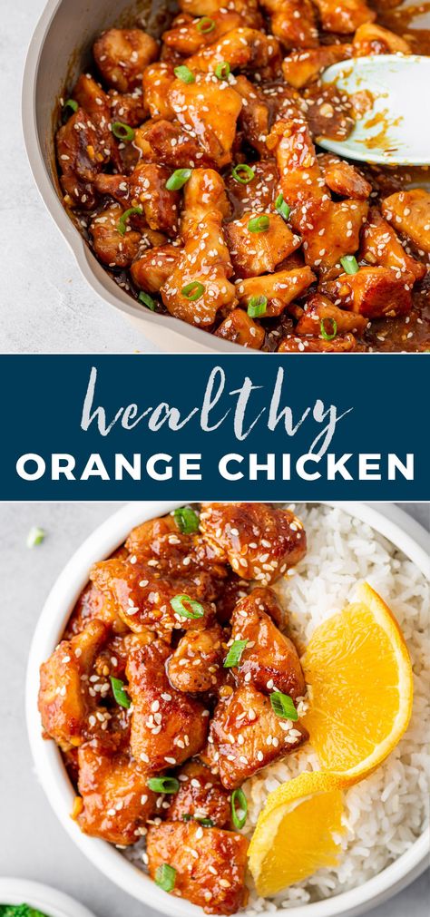 Healthy Orange Chicken Meal Prep Orange Chicken, Chinese Chicken Healthy, Healthier Orange Chicken, Orange Chicken Healthy Recipe, Low Cal Orange Chicken, Macro Friendly Orange Chicken, Healthy Orange Chicken Sauce, Easy Healthy Orange Chicken, Healthy Recipes That Actually Taste Good