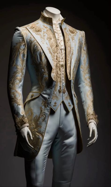 ACOTAR Day Court inspired suit Royal Attire Men, Prince Aesthetic Outfit, Fantasy Tuxedo, Royal Wedding Suit, Prince Wedding Suit, Acotar Day Court, Blue And Gold Suit, Prince Outfits Royal, Fantasy Suits Male