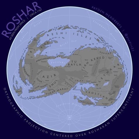 Roshar Map, Orthographic Projection, Stormlight Archives, Map Sketch, Fantasy World Map, Stormlight Archive, Writing Fantasy, Fantasy Maps, Brandon Sanderson