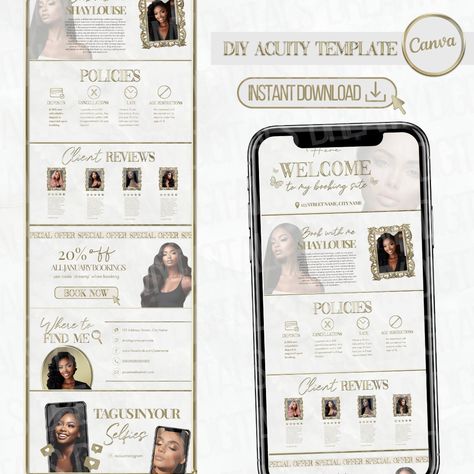 DIY Acuity Site Gold, Acuity Scheduling Template, Hair, Lash Tech, Nail Tech, Salon, Acuity Site Design, Beauty Instagram Content, Chrome Nail Tech Salon, Coffee Site, Free Business Logo, Chrome Designs, Scheduling Template, Best Website Templates, Booking Sites, Lash Tech, Website Template Design