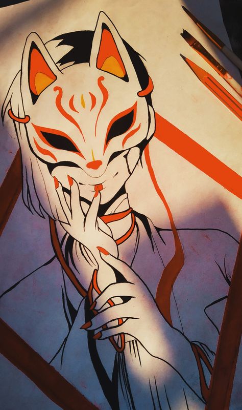 My lady cat Kitsune Mask Character Design, Anime Mask Design Ideas, Cat Mask Drawing, Fox Mask Drawing, Cat Mask Anime, Fox Mask Ideas, Anime Mask Design, Mascara Kitsune, Fox Mask Anime