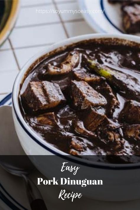 Dinuguan Recipe, Filipino Dish, Pork Meat, Red Chili Peppers, Filipino Dishes, Easy Pork, Steamed Rice, Rice Cakes, Cooking Oil