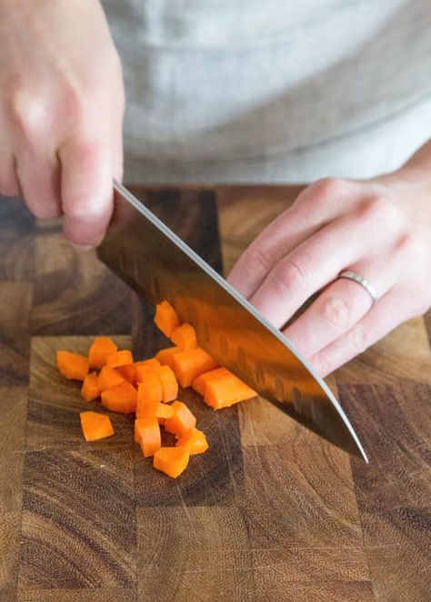 How To Cut Carrots: 4 Basic Cuts — Cooking Lessons from The Kitchn | The Kitchn How To Cut Carrots, Salmon Potato, Lunch Appetizers, Lasagna Pasta, Diced Carrots, Grilling Tips, Rice Ingredients, Food History, Cooking Lessons