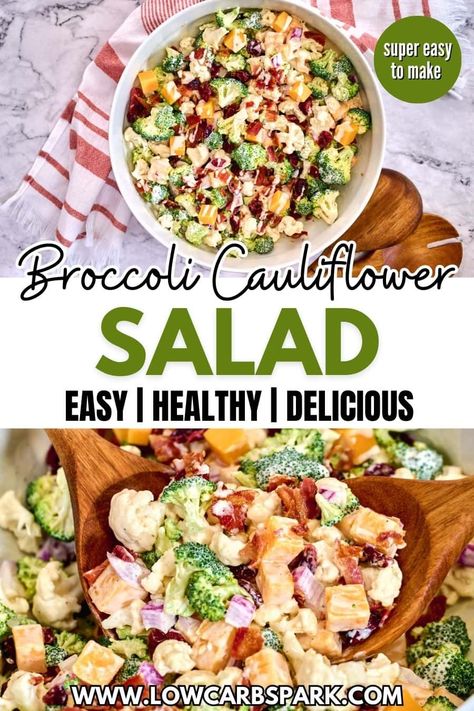 Broccoli Cauliflower Salad Healthy, Broccoli And Cauliflower Salad, Broccoli Cauliflower Salad Recipes, Blt Salad Recipe, The Best Broccoli, Salad Recipes Low Carb, Best Broccoli, Broccoli Cauliflower Salad, Broccoli And Cauliflower