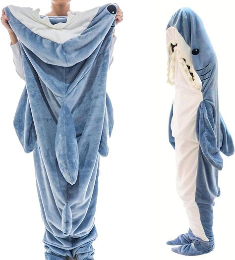 Wearable Shark Blanket Super Soft Comfortable Flannel Hoodie Sleeping Bag, Shark Onesie Blanket,Cute Shark Blanket Hoodie Cartoon Halloween Costumes, Shark Sleeping Bag, Shark Onesie, Shark Blanket, Shark Pajamas, Winter Sleepwear, Shark Costumes, Funny Pajamas, Animal Onesie