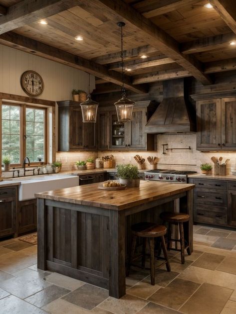 Rustic Kitchen, A Kitchen, In The Middle, The Middle, Kitchen Ideas, Kitchen Design, Decor Ideas, Farmhouse, Wood