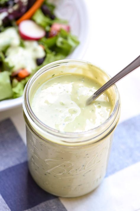 Calories In Avocado, Easy Avocado Ranch Dressing, Whole30 Ranch, Avocado Ranch Dressing Recipe, Creamy Avocado Ranch Dressing, Avocado Lime Ranch Dressing, Dairy Free Ranch Dressing, Ranch Dressing Dip, Food Sauces