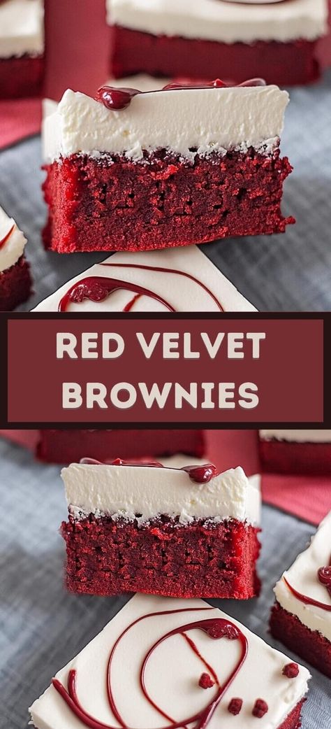 Red Velvet Brownies Brownies With Cream Cheese Frosting, Red Velvet Brownies Recipe, Brownies With Cream Cheese, Velvet Recipes, Coffee Cake Cookies, Lemon Blueberry Cupcakes, Velvet Brownies, Red Velvet Flavor, Chocolate Bar Recipe