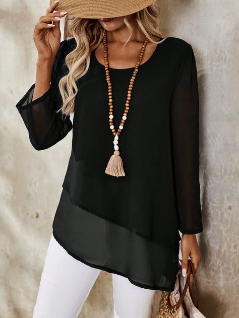 Women Long Sleeve Shirt, Autumn Black Casual  Long Sleeve Woven Fabric Colorblock,Plain Tunic Non-Stretch  Women Clothing, size features are:Bust: ,Length: ,Sleeve Length: Women Long Sleeve Shirt, Plain Tunic, Flowy Tunic, Backyard Renovations, Black Zip Ups, Womens Long Sleeve Shirts, Office Casual, Inspiration Mode, Long Shirt