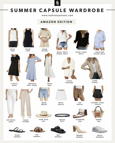 Capsule Wardrobe Amazon, Feminine White Dress, Capsule Wardrobe Women, Spring Summer Capsule Wardrobe, Capsule Wardrobe Pieces, Korean Summer Outfits, Minimalist Summer, Travel Capsule Wardrobe, Summer Capsule