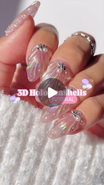 New Nail Art Designs Trends 2024, Seashell Nails Design, Seashell Nail Art, Chrome Jewelry, 3d Nail Charms, Seashell Nails, Rainbow Nail Art, Diamond Nail Art, Holo Nails