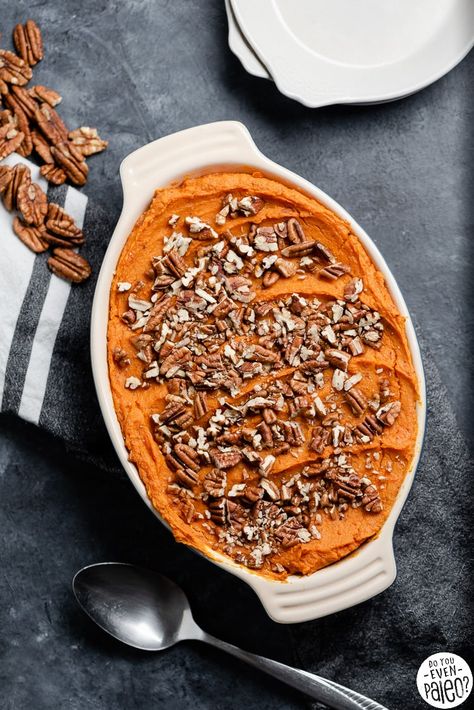 Carrot and Sweet Potato Casserole (Whole30) Carrots And Sweet Potatoes, Carrot And Sweet Potato, Sweet Potato And Carrot, Carrot Casserole, Candied Pecans, Easy Casserole Recipes, Toasted Pecans, Dinner Is Served, Roasted Carrots