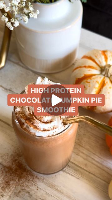 Camille | high protein recipes on Instagram: "CHOCOLATE PUMPKIN PIE SMOOTHIE (350 calories | 30g protein)✨Full recipe below! 

Ingredients: 
-1 medium frozen banana 
-1 scoop chocolate protein powder 
-⅓ cup pumpkin puree 
-½ cup fat free milk 
-1 tbsp cacao powder 
-1 tbsp maple syrup 
-1 tsp pumpkin pie spice 
-2 tsp cinnamon 
Instructions: 
-Blend all ingredients together in a blender until smooth. 
-Top with coconut whipped cream and extra cinnamon (optional) and enjoy! 

Follow @camille_inthekitchen for more! 

#highprotein #highproteinrecipe #healthyrecipe #healthyfood #lowcalorie #lowcaloriehighprotein #lowcarbhighprotein #breakfast #fallbreakfast #pumpkinpiesmoothie" Chocolate Pumpkin Pie, 30g Protein, Pumpkin Pie Smoothie, Chocolate Pumpkin, High Protein Low Calorie, Fall Breakfast, Coconut Whipped Cream, Chocolate Protein Powder, Protein Recipes