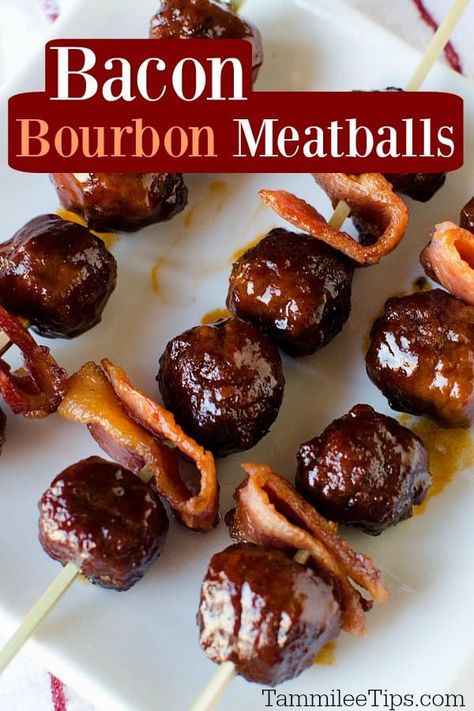 Super Bowl Food Crockpot, Bacon Bourbon Meatballs, Football Party Food Appetizers, Bacon Meatballs, Football Party Appetizers, Bourbon Meatballs, Superbowl Food Appetizers, Food Crockpot, Bourbon Bacon