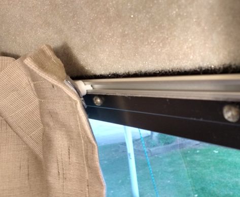 Curtain Tracks instead of rods, no holes in shell! - Fiberglass RV Rv Bunk Privacy Curtains, Rv Curtain Rods, Rv Privacy Curtain Ideas, Rv Window Coverings Ideas, Rv Curtain Ideas, Trailer Curtains, Curtains Around Bed, Sliding Door Shades, Casita Camper