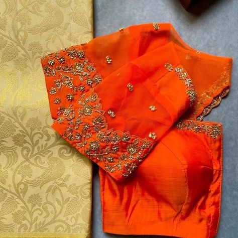 Elevate your wardrobe with our stunning Designer Zardosi Maggam Work Blouses! ✨ - Fabric : Half pattu/Raw Silk - Dispatch: 4 days - Price. : 2800unstitched - - :3350stiched With customizable colors and sizes, each blouse is crafted to perfection, just for you! Don’t miss out—transform your outfit with a touch of tradition and elegance. Get yours now and stand out in any crowd! 🌸 New Model Pattu Sarees, Orange Pattu Saree, Zardosi Blouse, Embroidery Blouse Saree, Hand Embroidery Blouse, Green Blouse Designs, Ready Made Blouse, Modern Blouse, Maggam Blouse