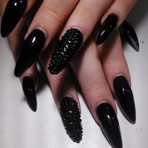 Red Nails With Black Rhinestones, Black Nails Black Rhinestones, Black Gemstone Nails, Black Nails With Black Rhinestones, Black Nail With Rhinestones, Black Jewel Nails, Jewel Nails Rhinestones, Nails Black Rhinestones, Black Rhinestone Nail Designs