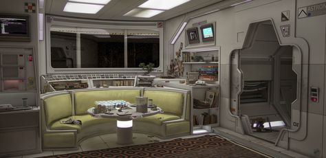 I love the look of the "Alien" spaceship interior. Living In Space Aesthetic, Sci Fi Room, Scifi Interior, Interior Concept Art, Spaceship Interior, Starship Concept, Sci Fi Design, Sci Fi Environment, Alien Spaceship