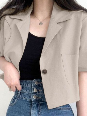 I found this amazing Solid Button Front Pocket Lapel Half Sleeve Casual Blazer with US$15.99,and 14 days return or refund guarantee protect to us. --Newchic Half Sleeve Blazer Outfit, Blazer Design, Business Casual Blazer, Blazer Outfits Casual, Human Bean, Blazer Casual, Dream Outfits, Women's Outfits By Occasions, Blazer Outfit