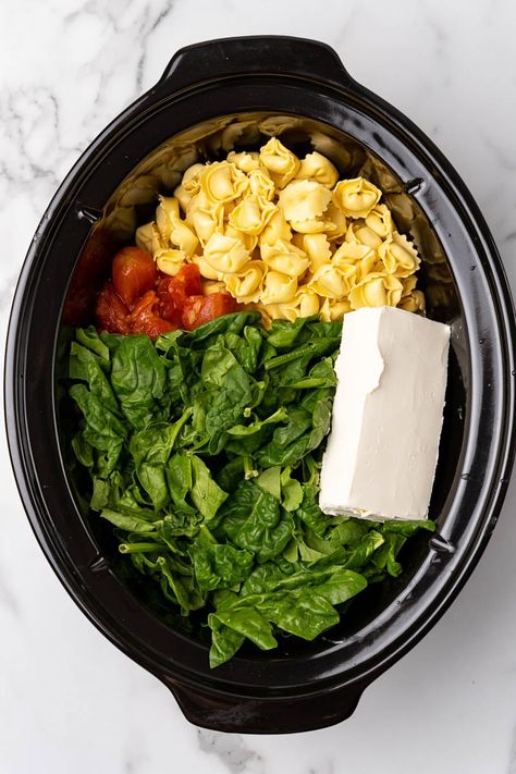 Crock Pot Creamy Tortellini - This Little Home of Mine Creamy Crock Pot Tortellini, Crockpot Throw And Go, Creamy Spinach Tomato Tortellini Crockpot, Easy Tortellini Recipes Crock Pots, Tortellini Crock Pot Soup, Easy Slow Cooker Tortellini Soup, Easy Supper Ideas Crockpot, Family Friendly Dinners Crock Pot, Slow Cooker Cheese Tortellini