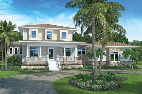 Southern Style House Plan - 3 Beds 4.5 Baths 3544 Sq/Ft Plan #938-93 - BuilderHousePlans.com  #dwell #design #designhome #homeplan #houseplan #home #house #architect #architecture #residence #craftsman #floorplan #buildingdesign #build Florida Style Homes, Built In Cubbies, Contemporary Windows, Southern Style House Plans, Coastal House Plans, Southern House, Southern Design, Coastal House, Florida Style