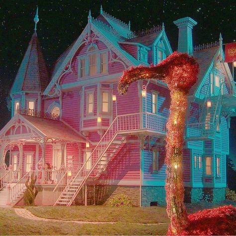 The Pink Palace Pink Coraline Aesthetic, House From Coraline, Coraline Pink Aesthetic, Coralline Pink Palace, Coraline House Aesthetic, Pink House Coraline, Pink Palace Coraline, Coraline House, The Pink Palace