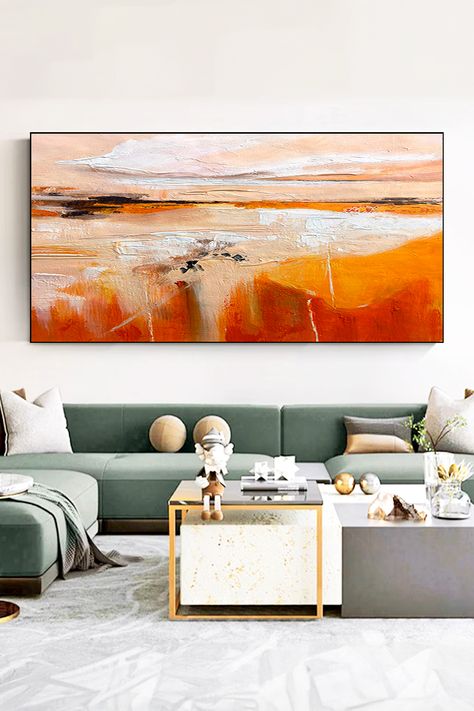 Original handmade abstract landscape painting with vibrant orange and white tones, featuring textured brushstrokes and a blend of warm and cool colors Artwork On Canvas, Orange Painting, Brown Painting, Wall Art Unique, Palette Art, Grey Wall Art, Modern Abstract Wall Art, Modern Color Palette, Personalized Art