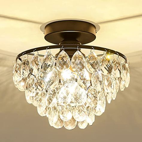 Semiflush Crystal Drop Chandelier Bedroom, Tiny Chandeliers Mini Chandelier, Small Fancy Chandelier, Small Bedroom Chandelier Overstock, Crystal Flush Mount Chandelier, Light Fixture For Walk In Closet, Entryway Chandelier Low Ceiling, Small Flush Mount Chandelier, Small Entrance Lighting