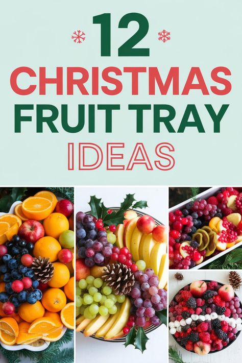 12 creative ideas for Christmas fruit trays featuring vibrant, festive displays of assorted fruits. Fruits Christmas Ideas, Christmas Tree Fruit Platter Ideas, Christmas Brunch Fruit Platter, Christmas Fruit Plate Ideas, Fruit Skewers Christmas, Christmas Fruit Tree Platter, Holiday Fruit Skewers, Fruit Platters For Christmas, Fruit Tray For Christmas Party