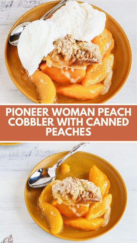 Pioneer Woman Peach Cobbler with Canned Peaches is made with sliced peaches, all-purpose flour, sugar, unsalted butter, and chopped pecans. It takes about 60 minutes to prepare and serves approximately 10 people. Butter Pecan Peach Cobbler, Recipes With Canned Peaches Desserts, Peach Cobbler Easy Canned, Pioneer Woman Peach Cobbler, Recipes Using Canned Peaches, Canned Peach Cobbler, Peach Cobbler Filling, Cobbler With Canned Peaches, Peach Cobbler With Canned Peaches