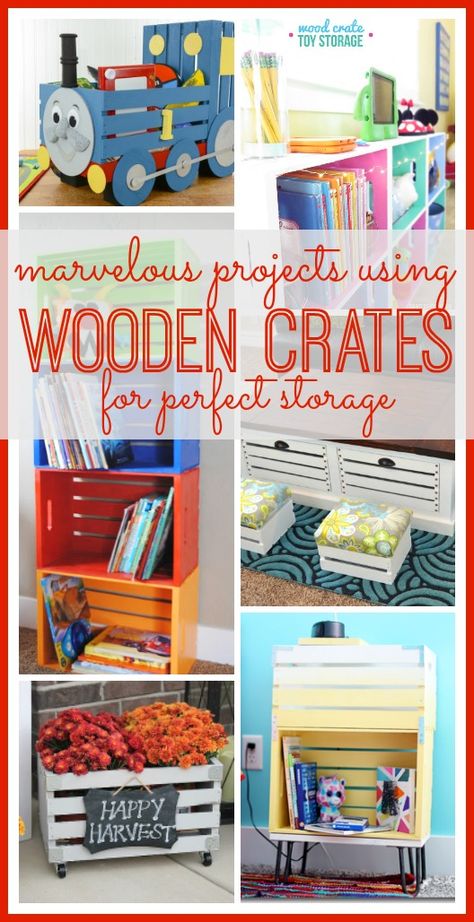 DIY Wooden Crate Projects Wooden Crate Toy Storage Ideas, Crate Projects, Wooden Crate Projects Diy, Wood Crate Crafts, Small Crates Ideas Wooden, Diy Crate Furniture, Diy Wood Crate, Wood Crate Ideas Diy Projects, Crates Ideas